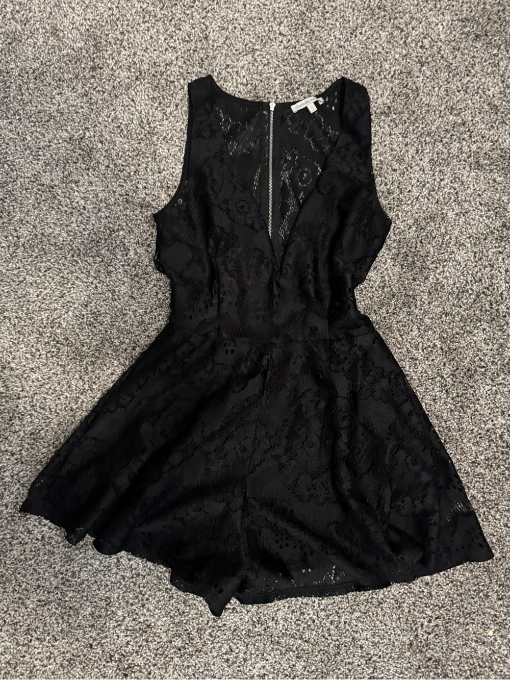 Sleeveless Black Lace Fit-and-Flare romper